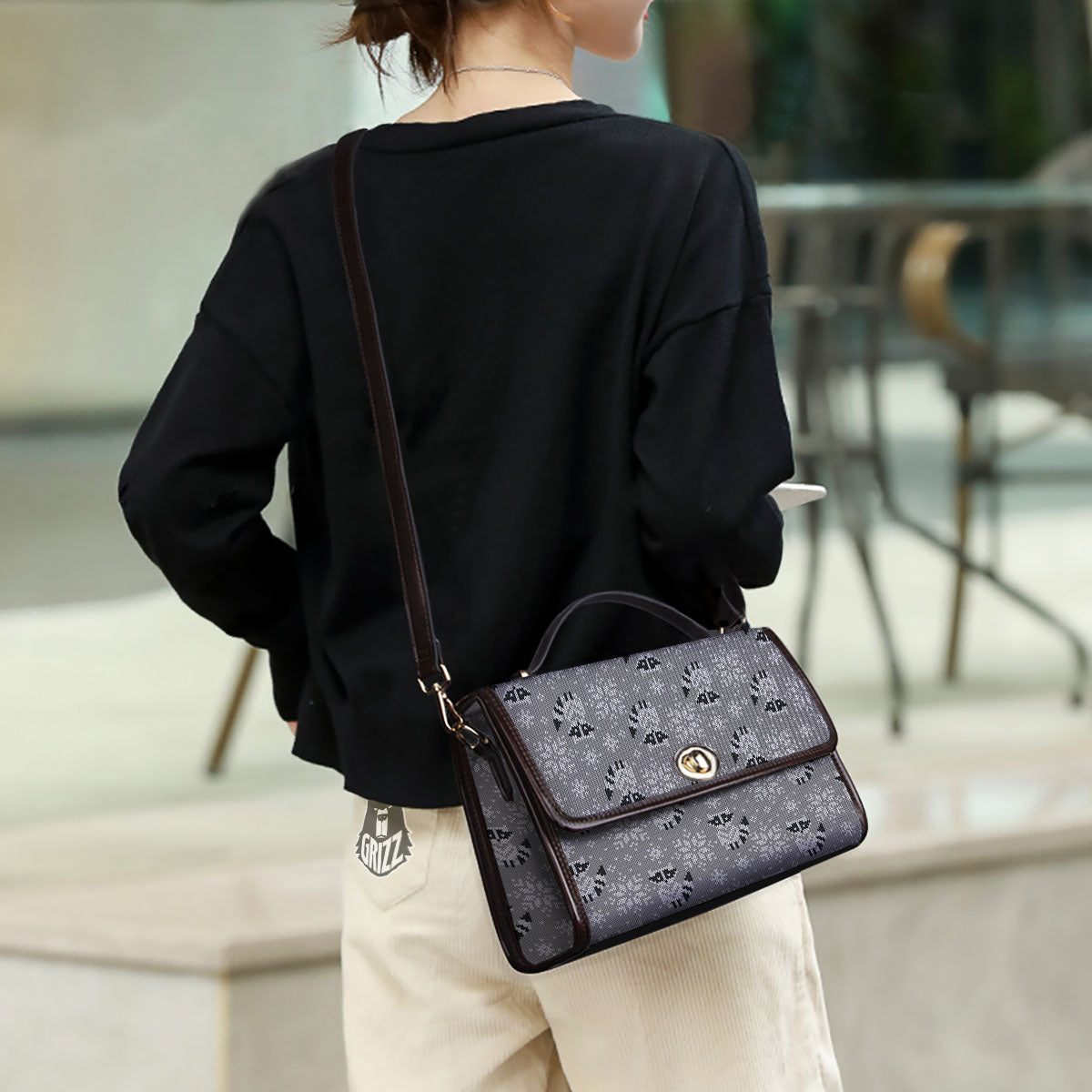 Raccoon Knitted Print Pattern Women's Satchel Bag