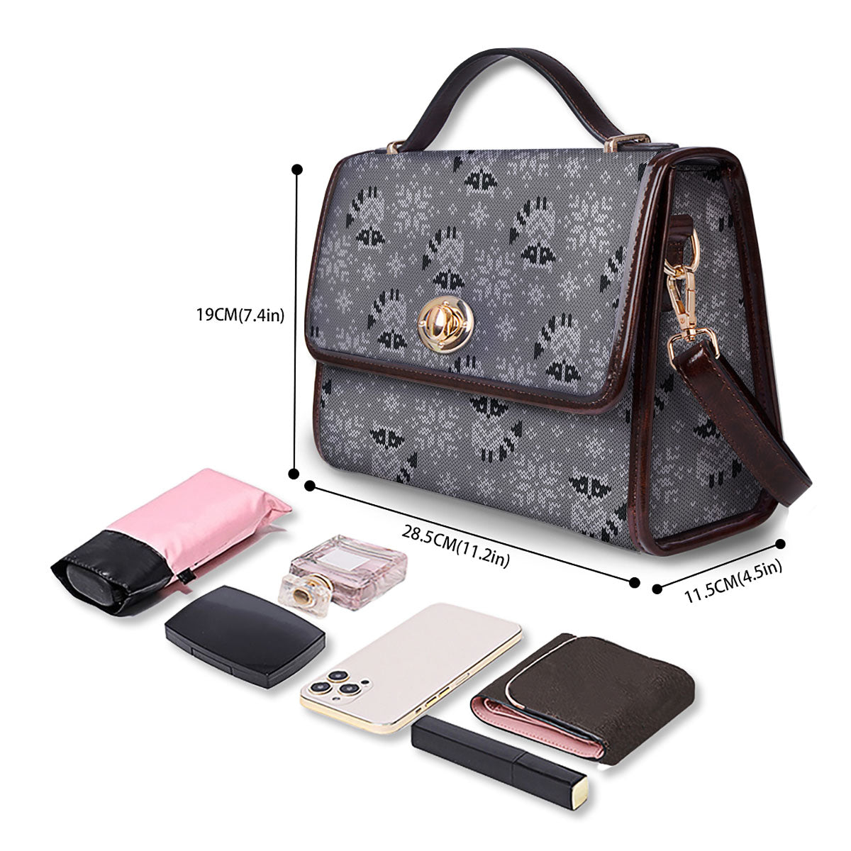 Raccoon Knitted Print Pattern Women's Satchel Bag