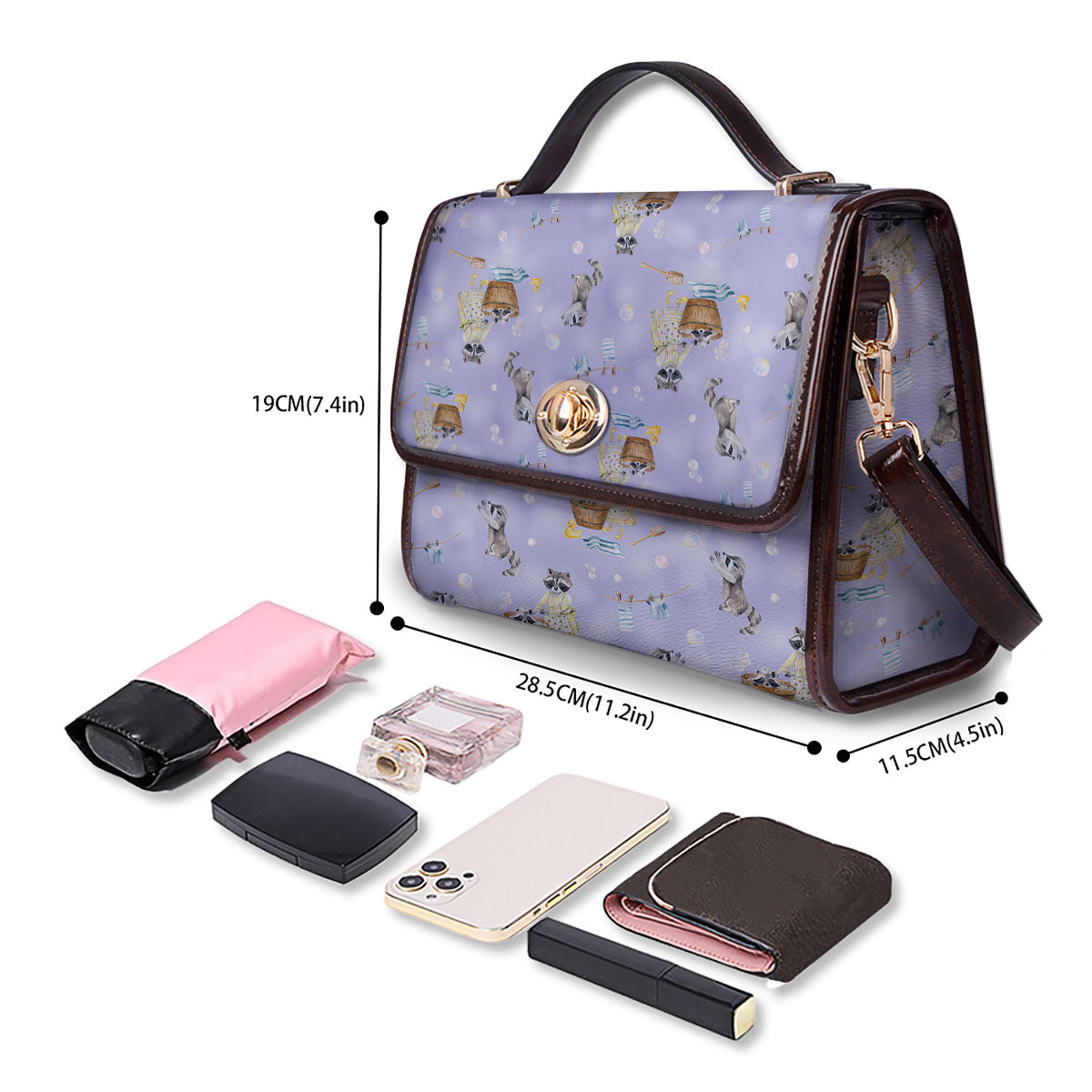 Raccoon Watercolor Print Pattern Women's Satchel Bag