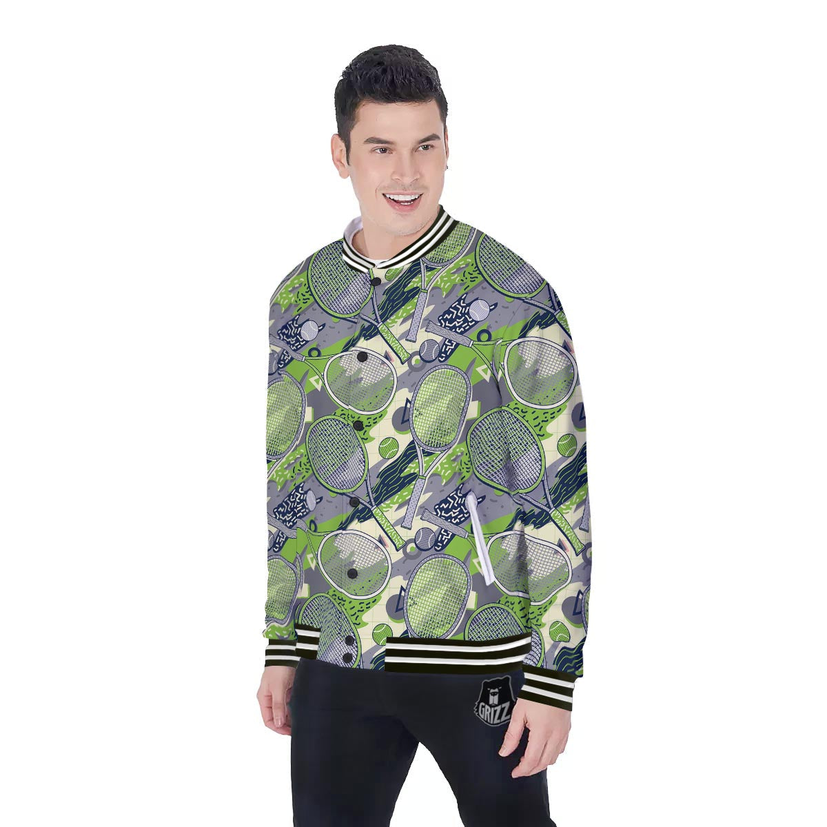 Racket And Tennis Ball Print Pattern Baseball Jacket-grizzshop