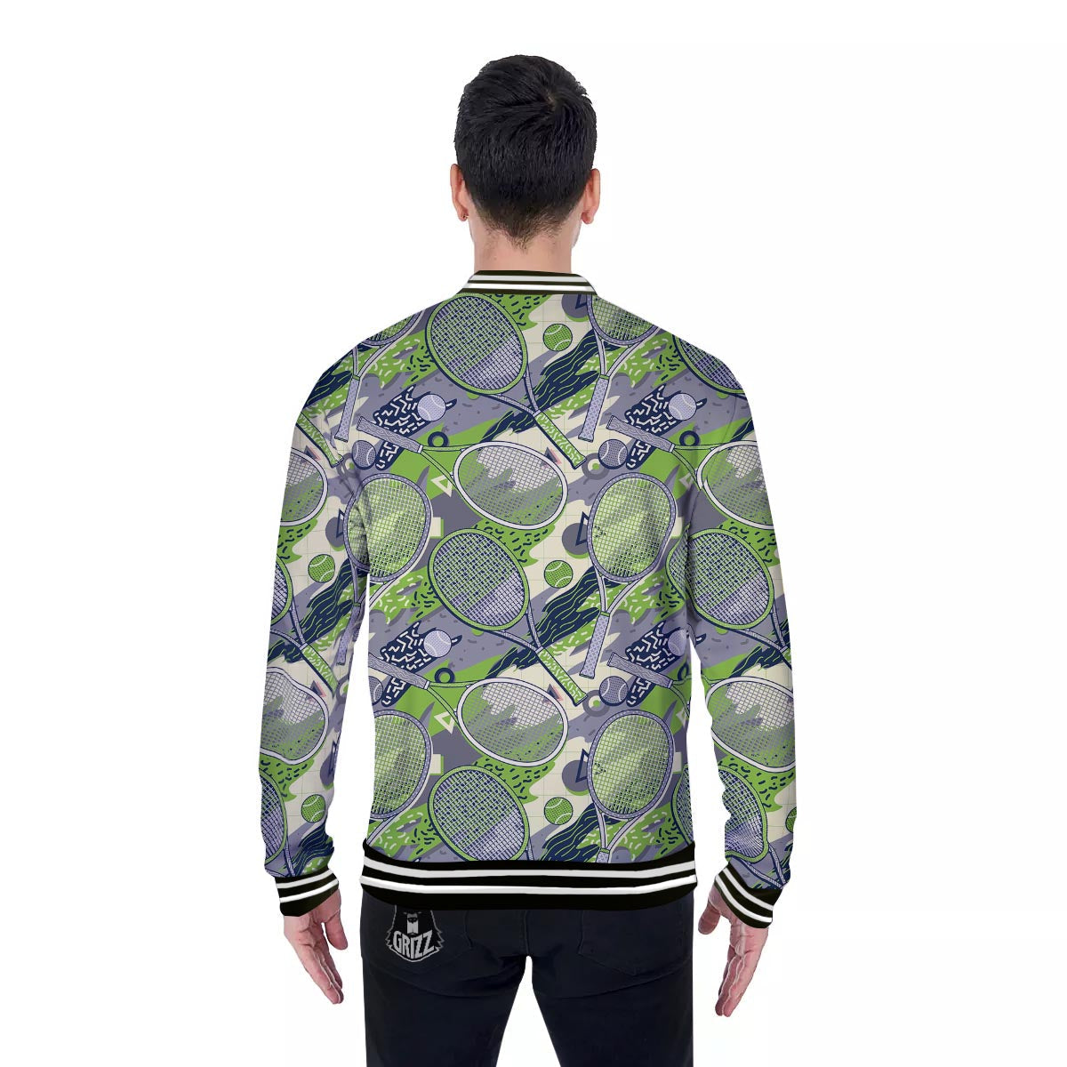 Racket And Tennis Ball Print Pattern Baseball Jacket-grizzshop