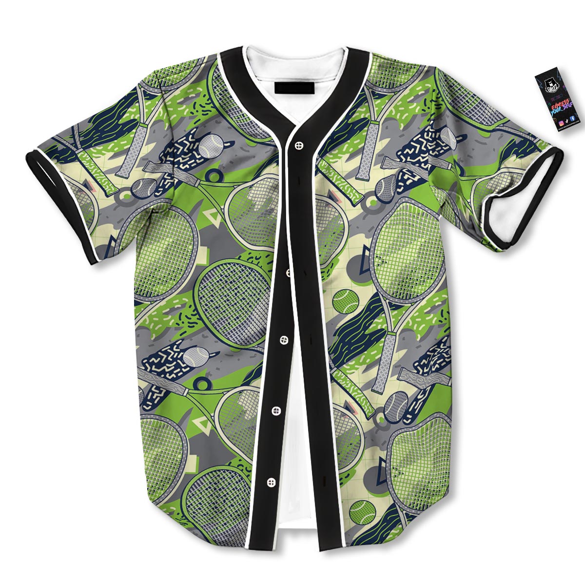 Racket And Tennis Ball Print Pattern Baseball Jersey-grizzshop