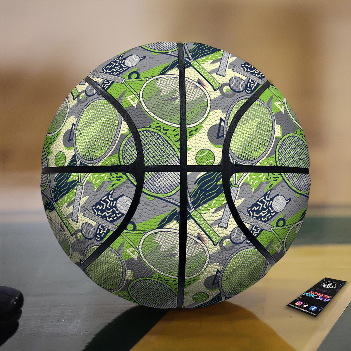 Racket And Tennis Ball Print Pattern Basketball