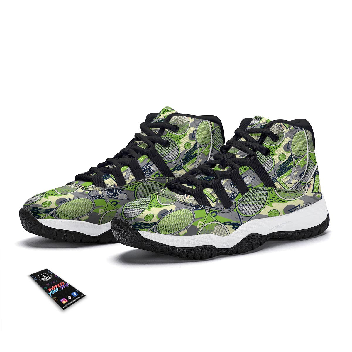 Racket And Tennis Ball Print Pattern Black Bball Shoes-grizzshop
