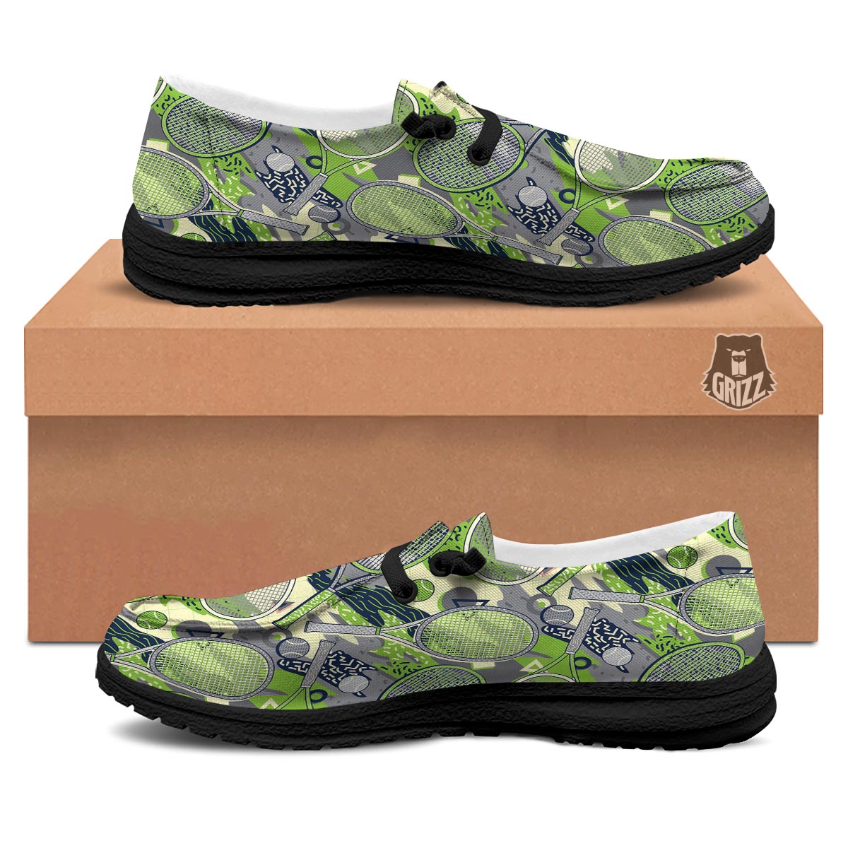 Racket And Tennis Ball Print Pattern Black Loafers-grizzshop