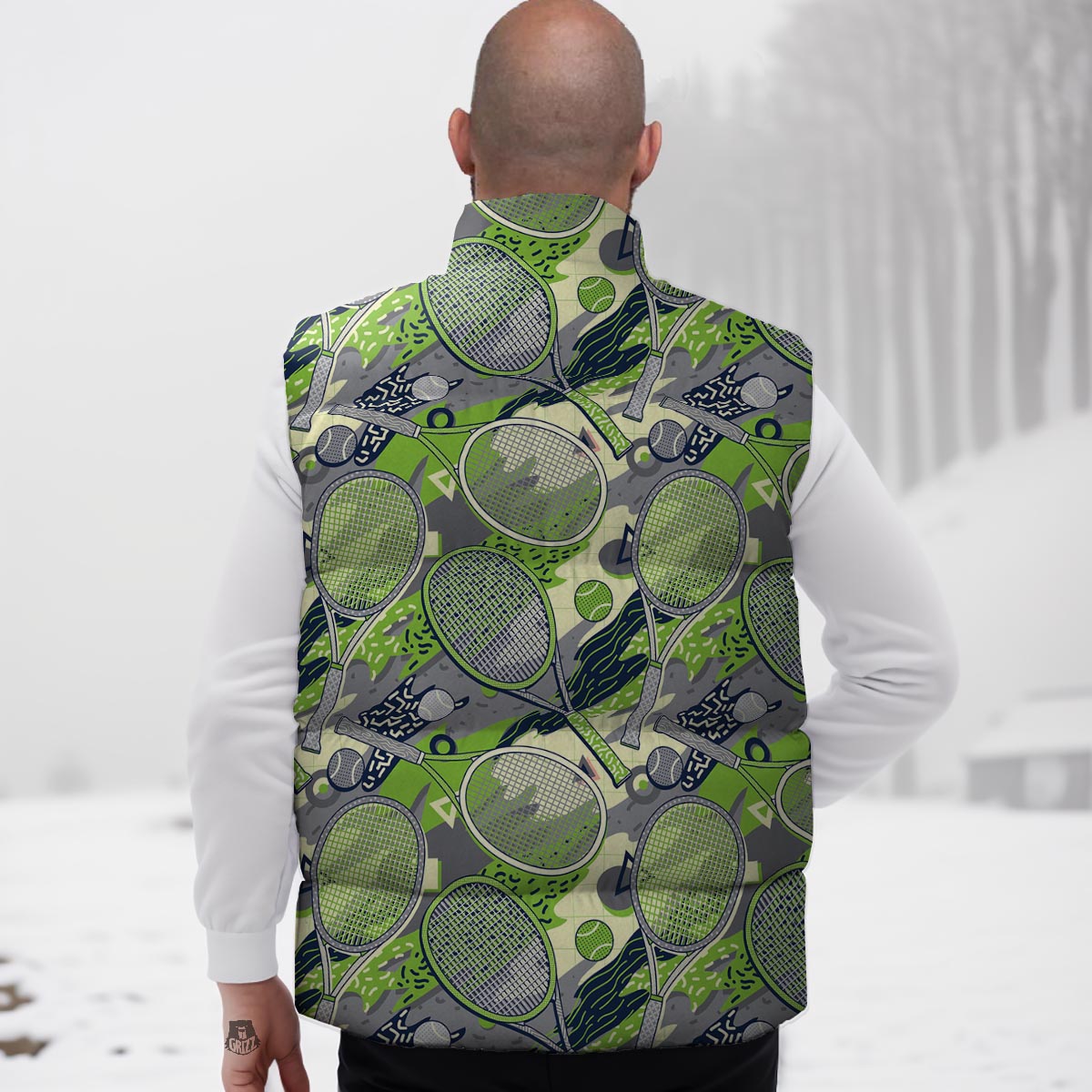 Racket And Tennis Ball Print Pattern Down Vest
