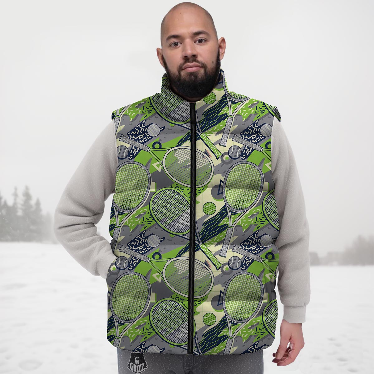 Racket And Tennis Ball Print Pattern Down Vest