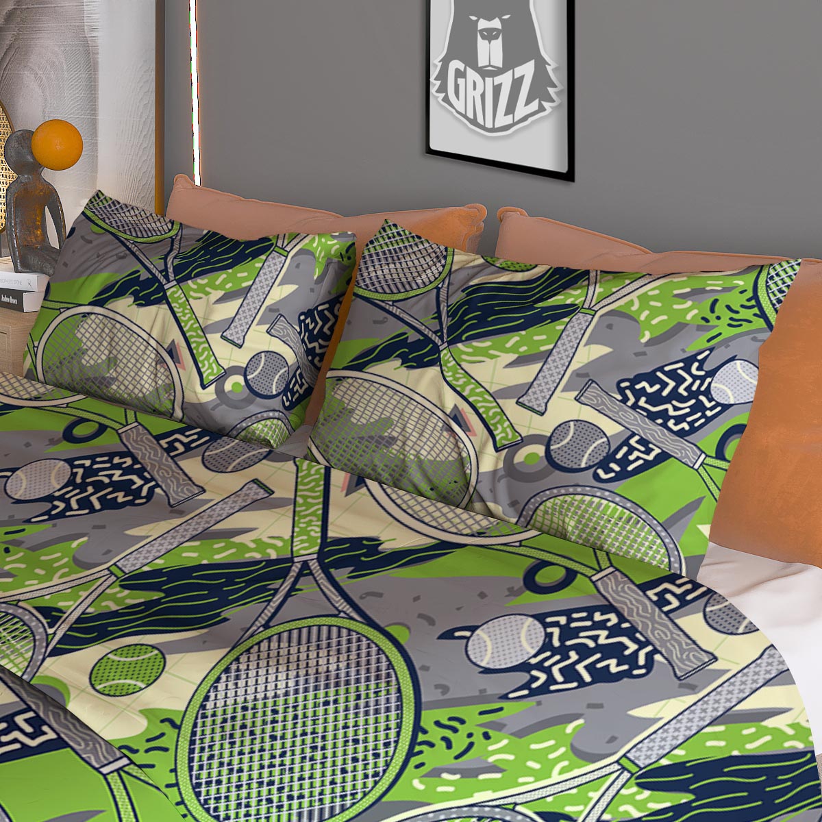 Racket And Tennis Ball Print Pattern Duvet Cover Bedding Set