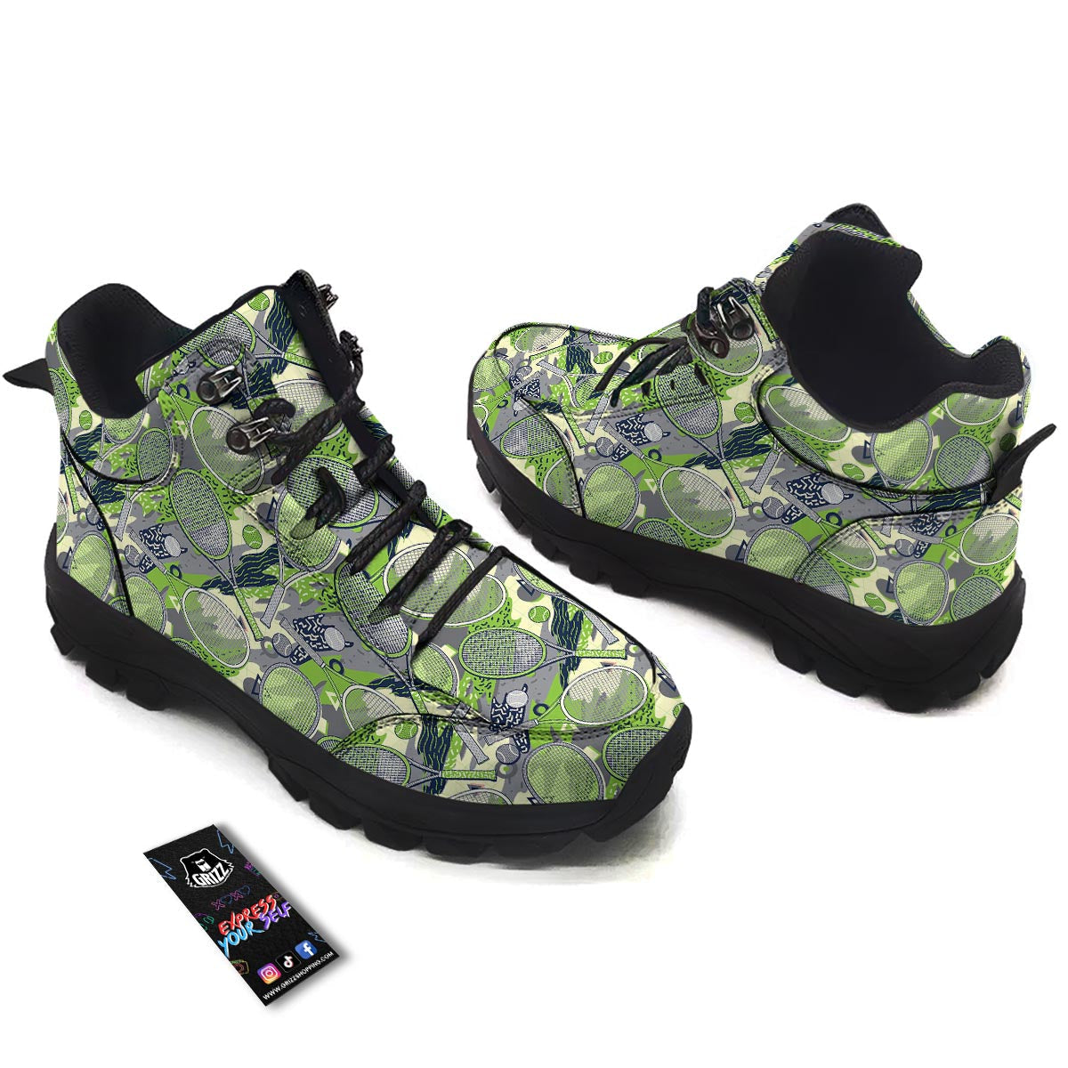 Racket And Tennis Ball Print Pattern Hiking Shoes-grizzshop