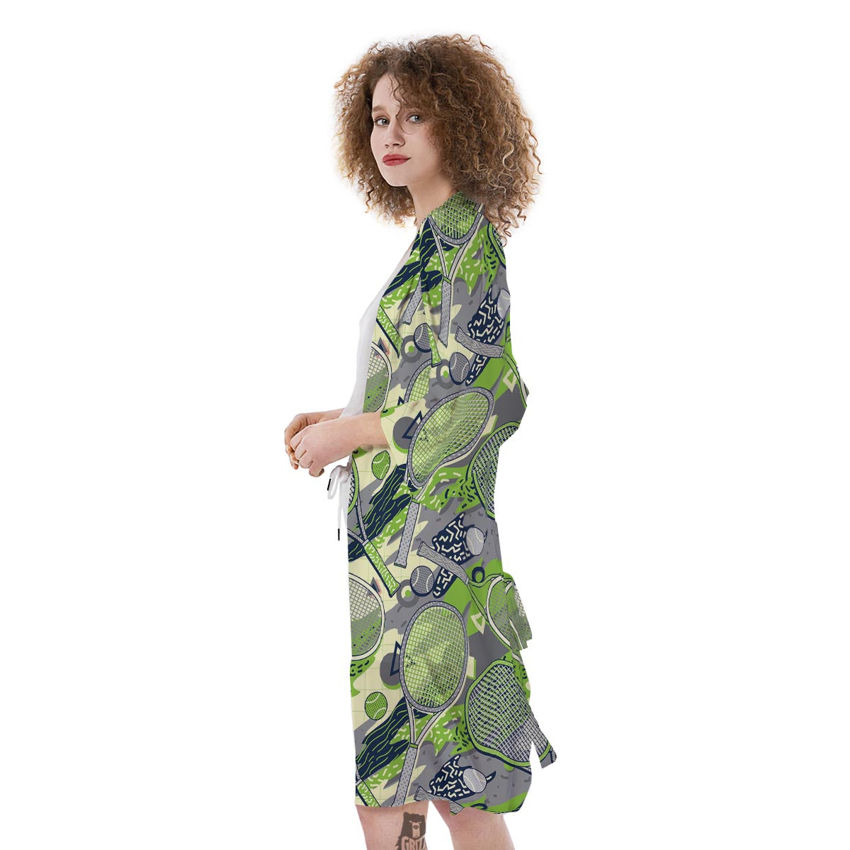 Racket And Tennis Ball Print Pattern Kimono-grizzshop