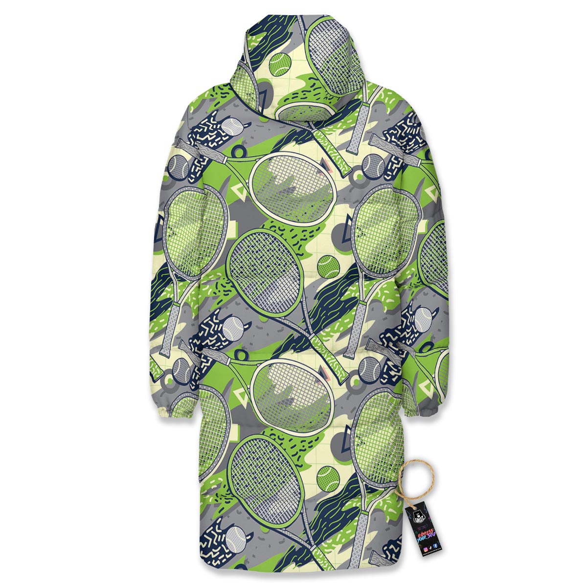 Racket And Tennis Ball Print Pattern Long Down Jacket-grizzshop