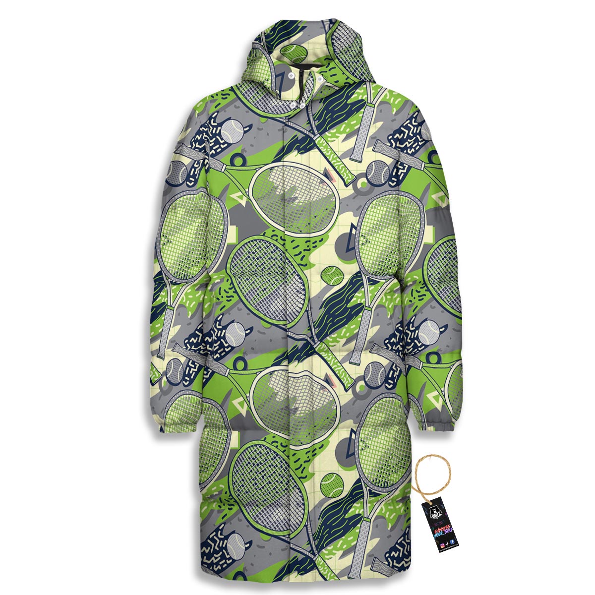 Racket And Tennis Ball Print Pattern Long Down Jacket-grizzshop
