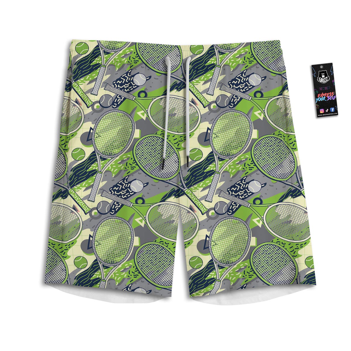 Racket And Tennis Ball Print Pattern Men's Athletic Shorts