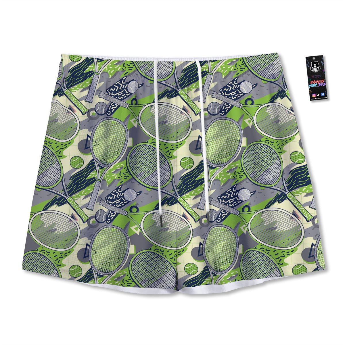 Racket And Tennis Ball Print Pattern Mesh Shorts