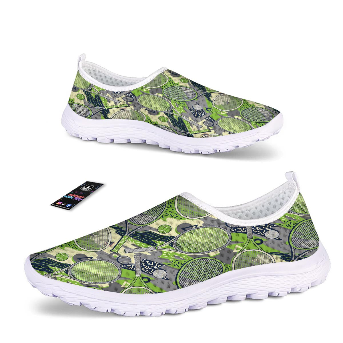 Racket And Tennis Ball Print Pattern Nurse Shoes-grizzshop