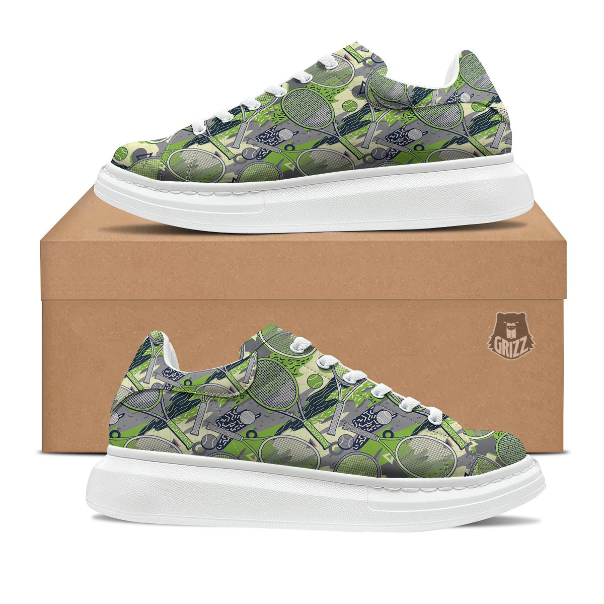 Racket And Tennis Ball Print Pattern Platform Shoes-grizzshop