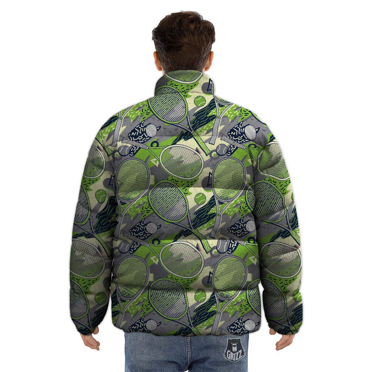 Racket And Tennis Ball Print Pattern Puffer Jacket-grizzshop