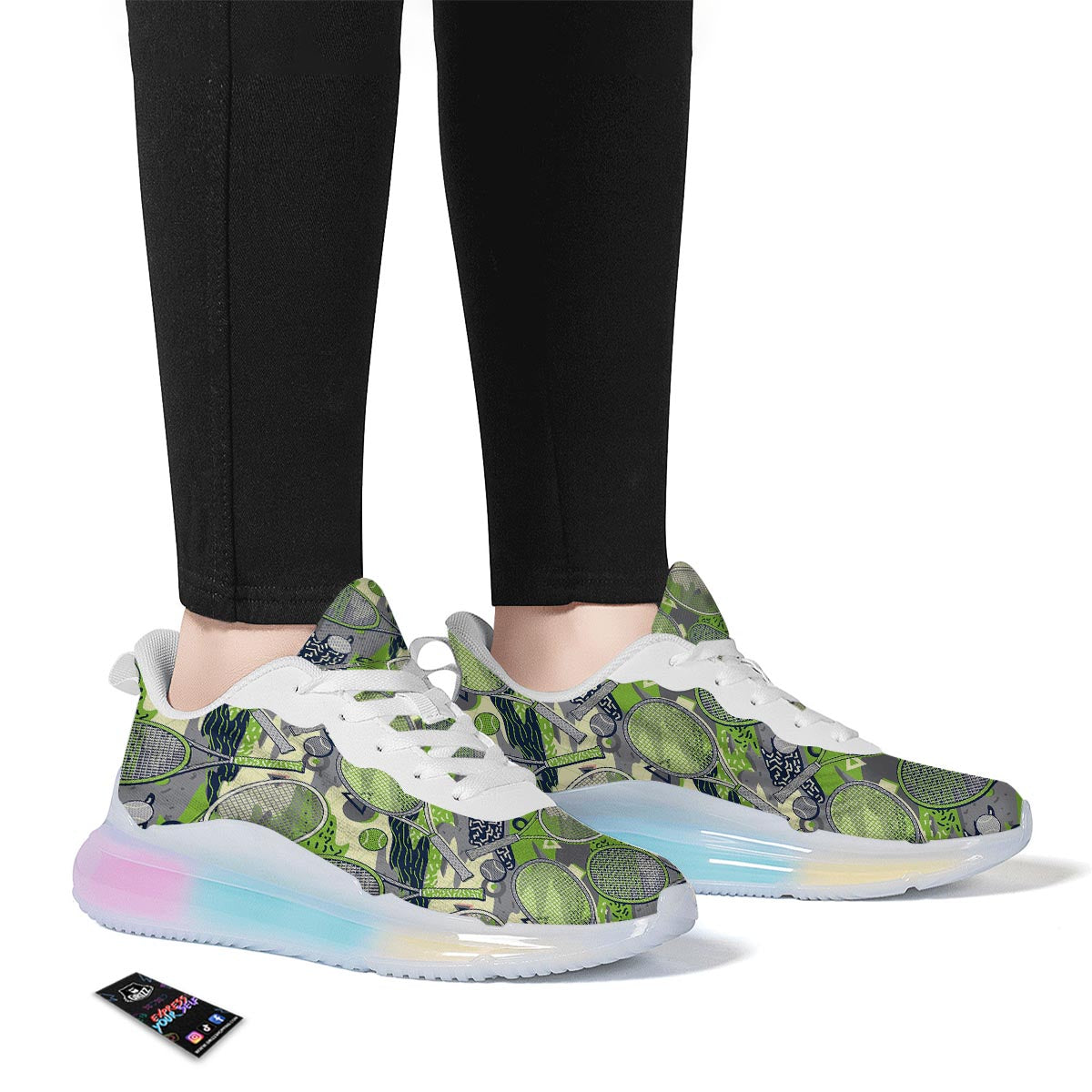 Racket And Tennis Ball Print Pattern Running Sneakers-grizzshop