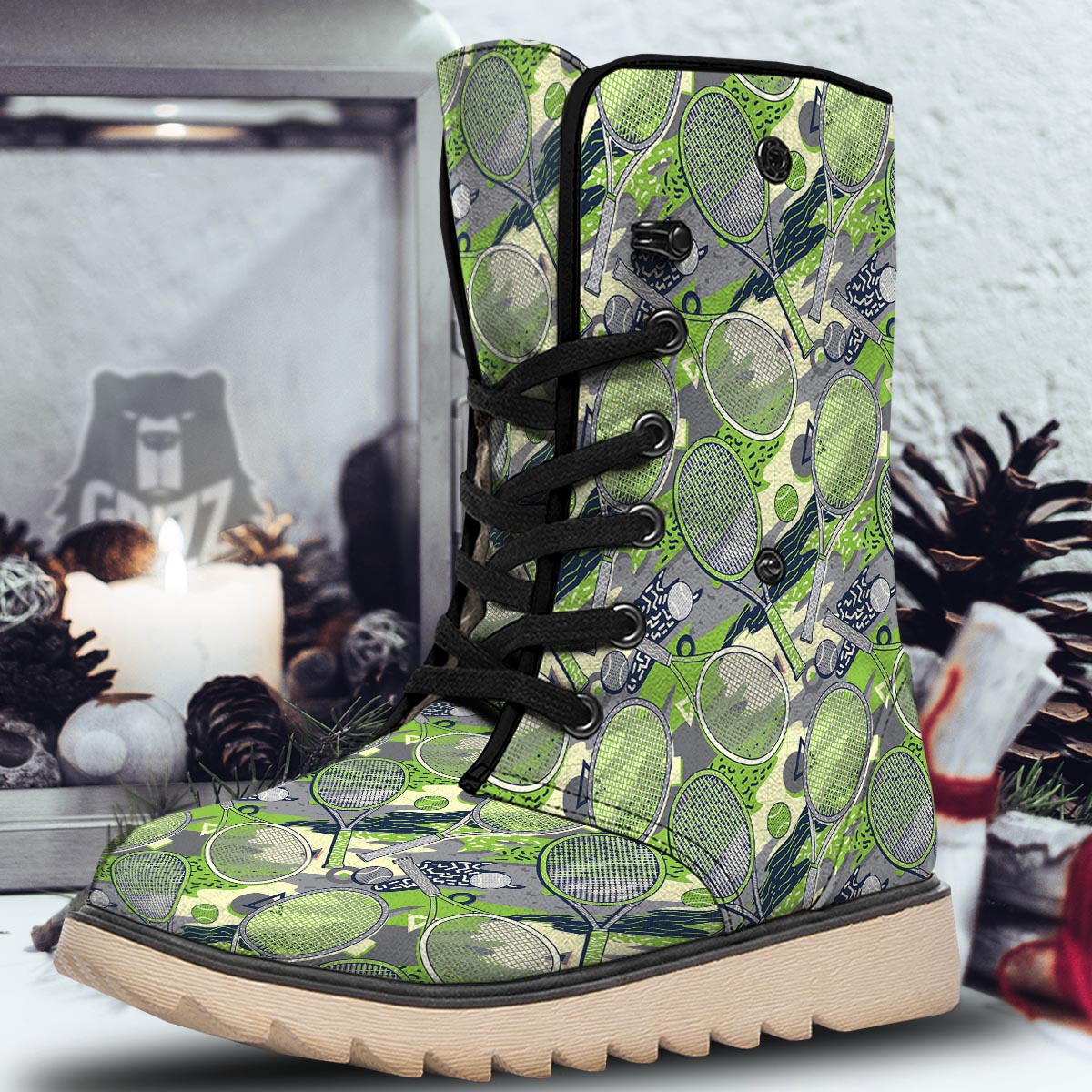 Racket And Tennis Ball Print Pattern Snow Boots-grizzshop