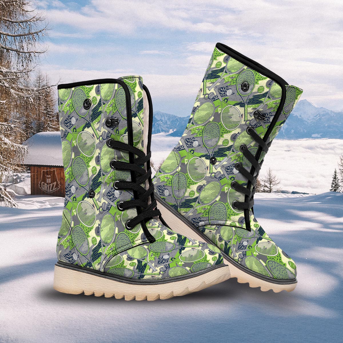Racket And Tennis Ball Print Pattern Snow Boots-grizzshop