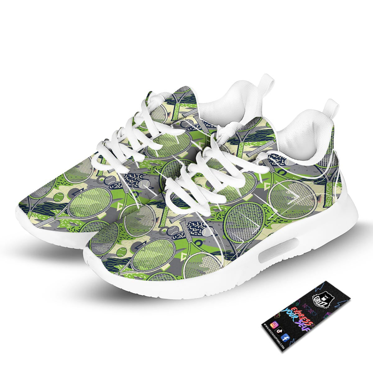 Racket And Tennis Ball Print Pattern Tennis Shoes-grizzshop