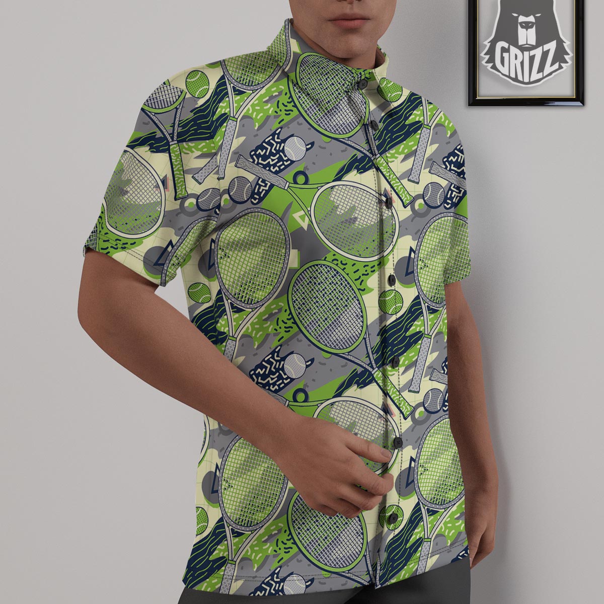 Racket And Tennis Ball Print Pattern Untucked Shirts-grizzshop