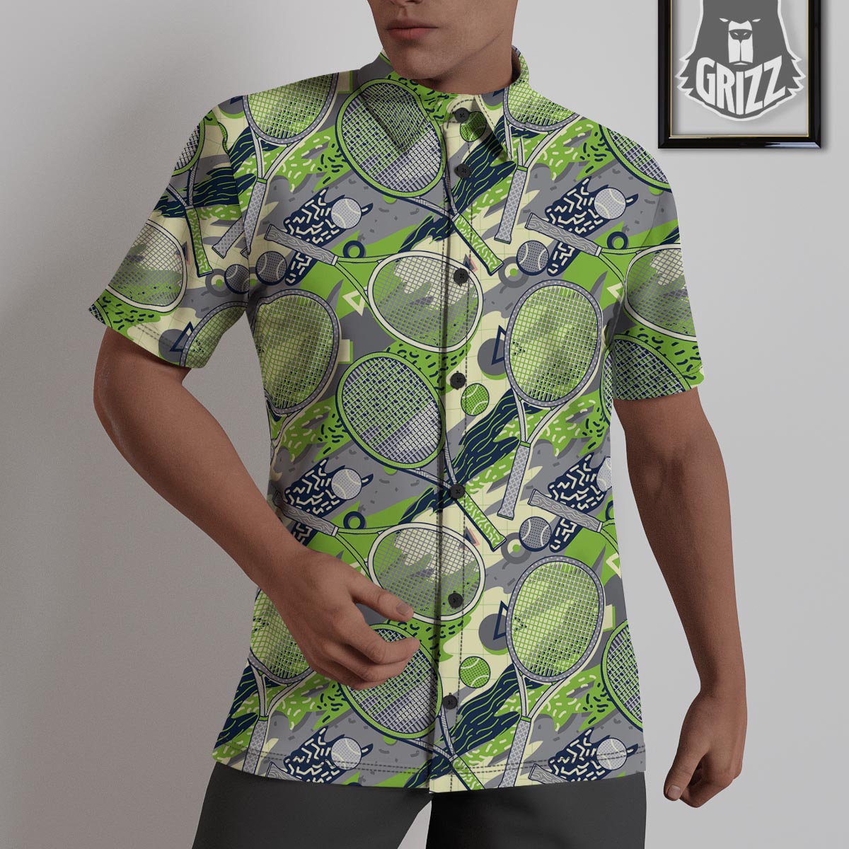 Racket And Tennis Ball Print Pattern Untucked Shirts-grizzshop