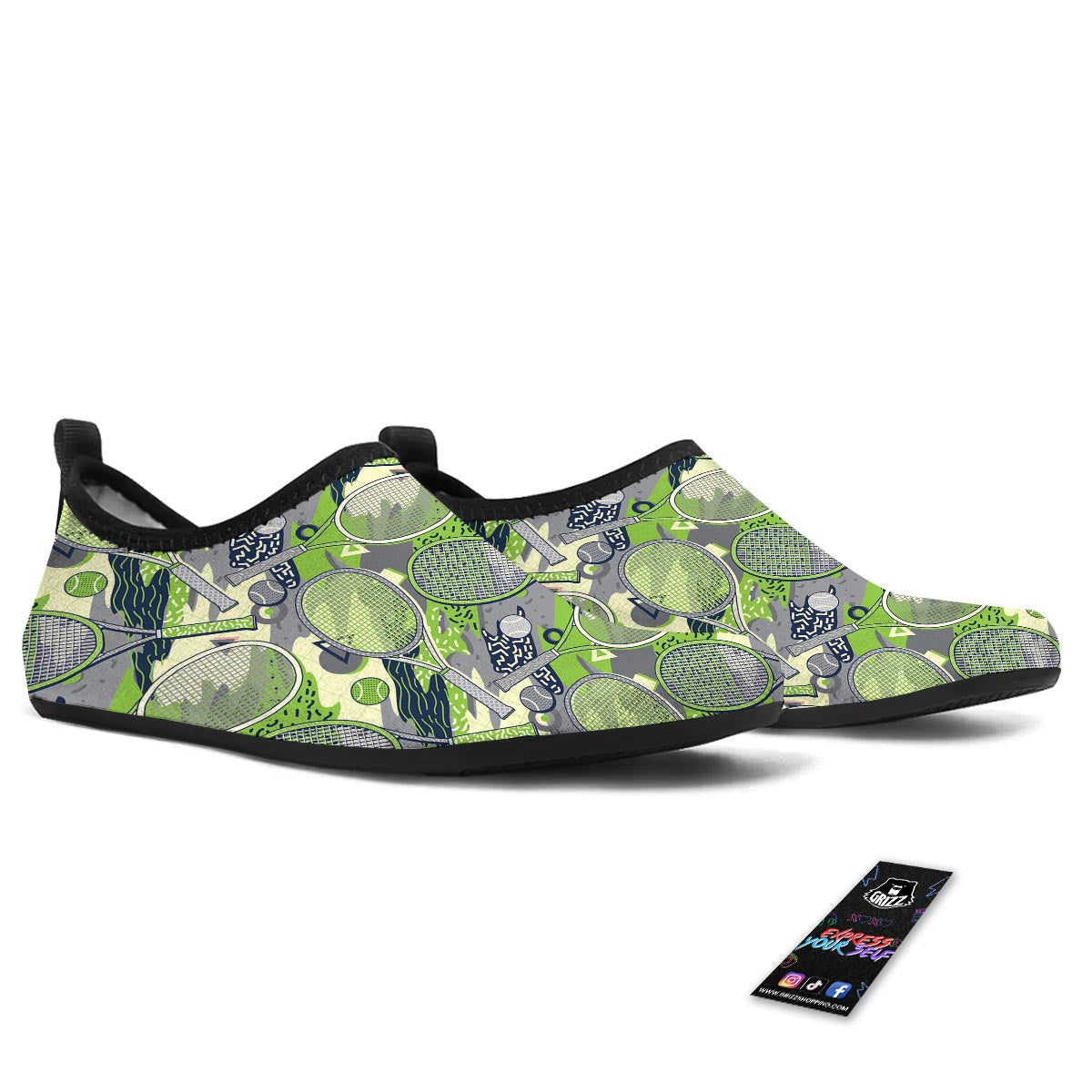 Racket And Tennis Ball Print Pattern Water Shoes-grizzshop