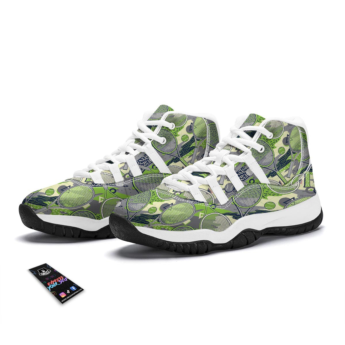 Racket And Tennis Ball Print Pattern White Bball Shoes-grizzshop