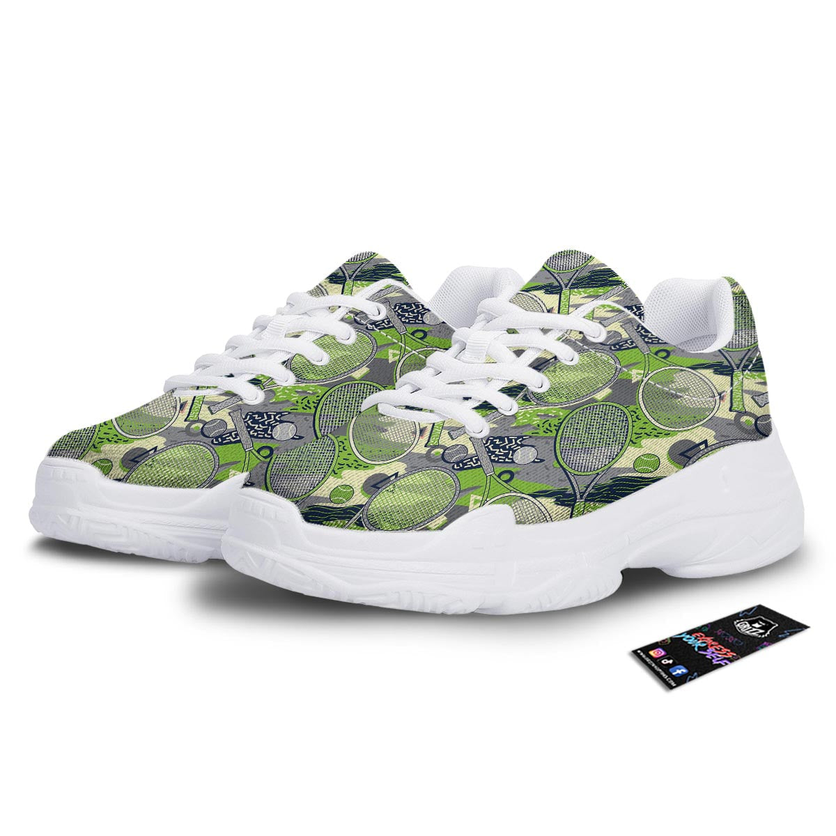 Racket And Tennis Ball Print Pattern White Chunky Shoes-grizzshop