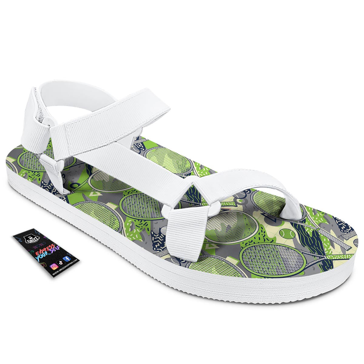 Racket And Tennis Ball Print Pattern White Open Toe Sandals-grizzshop