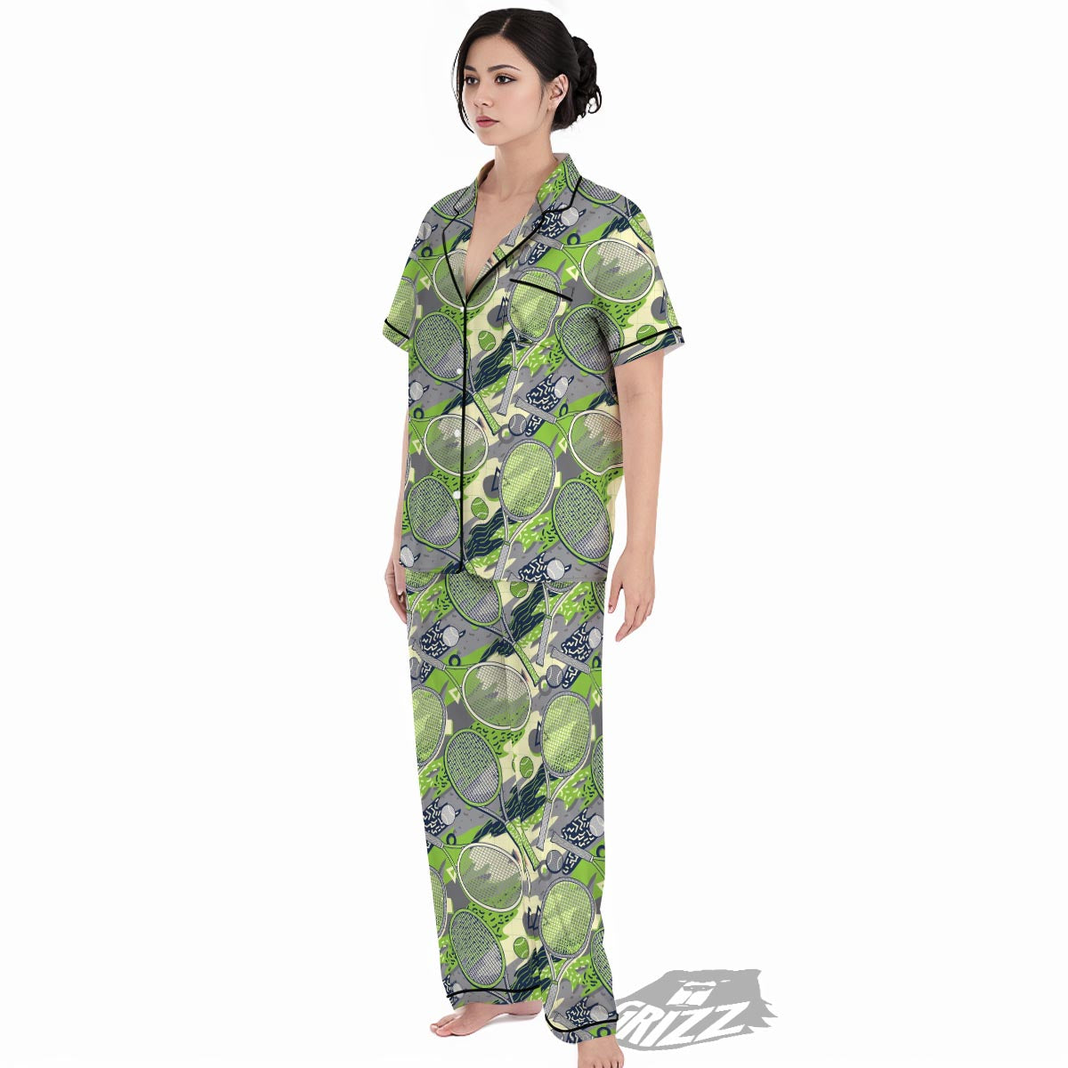 Racket And Tennis Ball Print Pattern Women's Pajamas Set-grizzshop