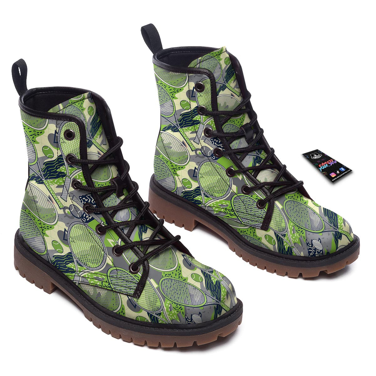 Racket And Tennis Ball Print Pattern Work Boots-grizzshop