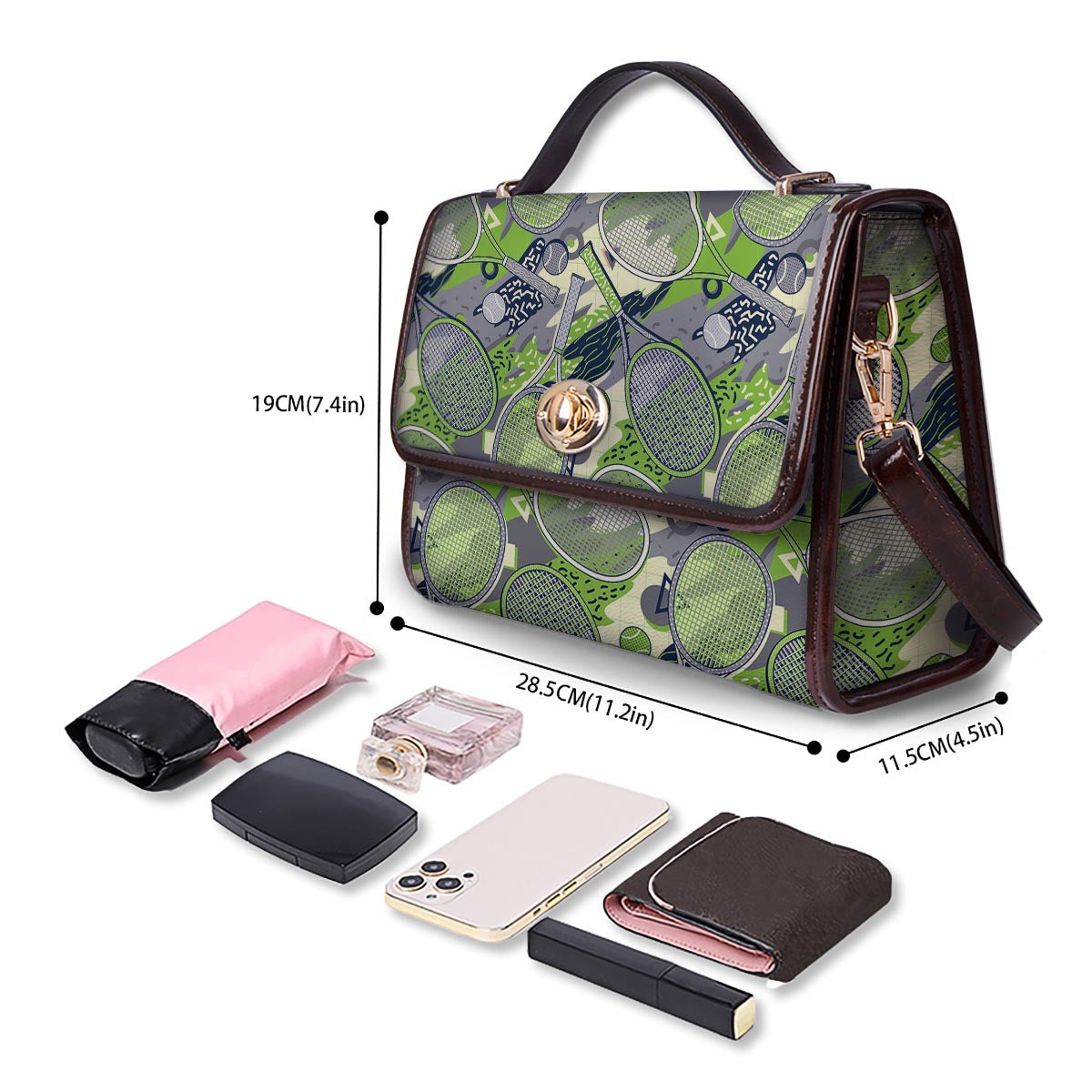Racket And Tennis Ball Print Pattern Women's Satchel Bag