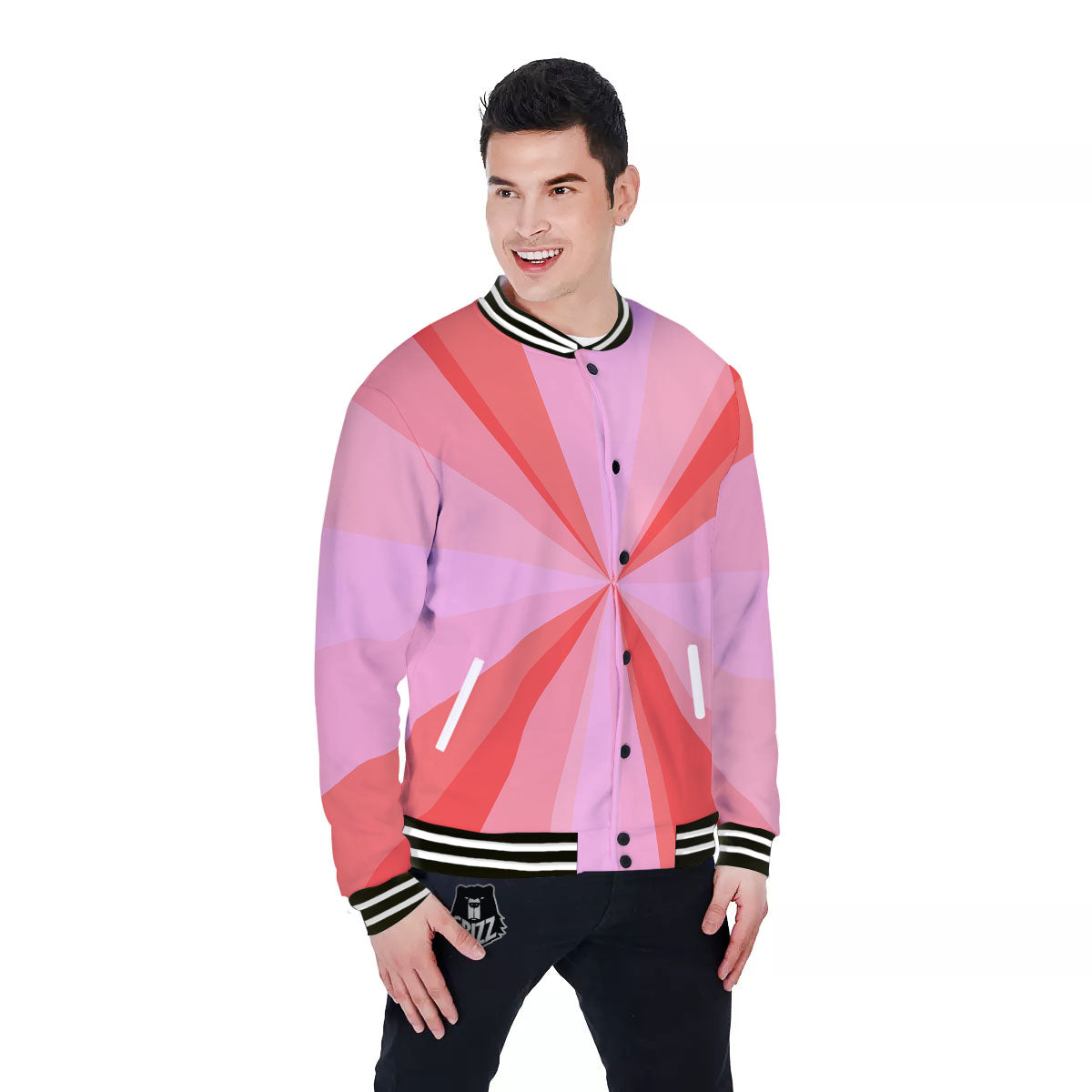 Radial Rays Pink Print Baseball Jacket-grizzshop
