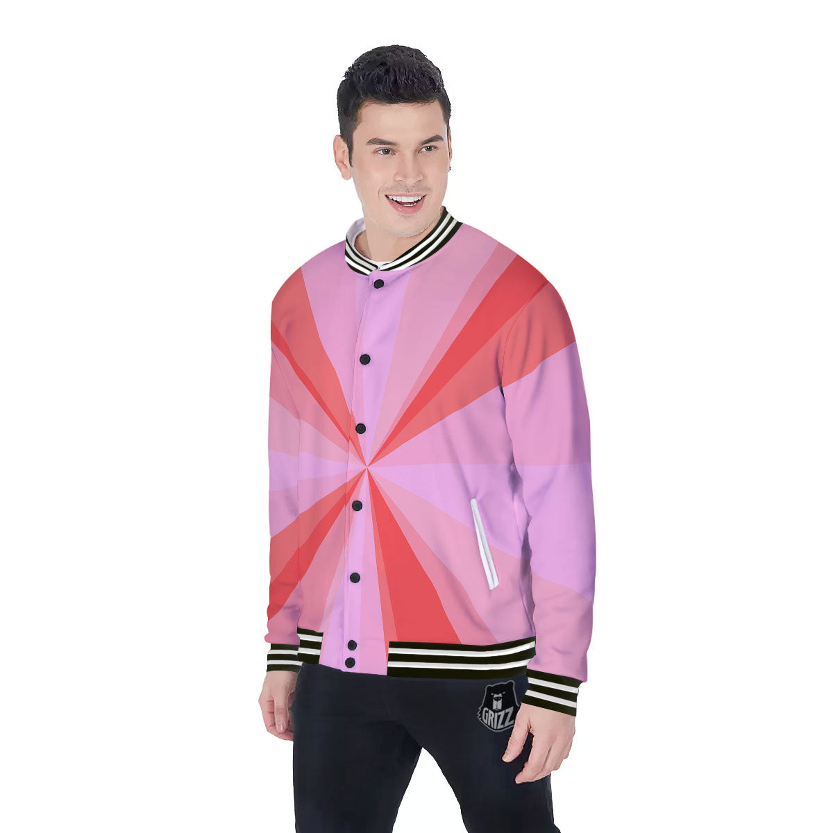 Radial Rays Pink Print Baseball Jacket-grizzshop