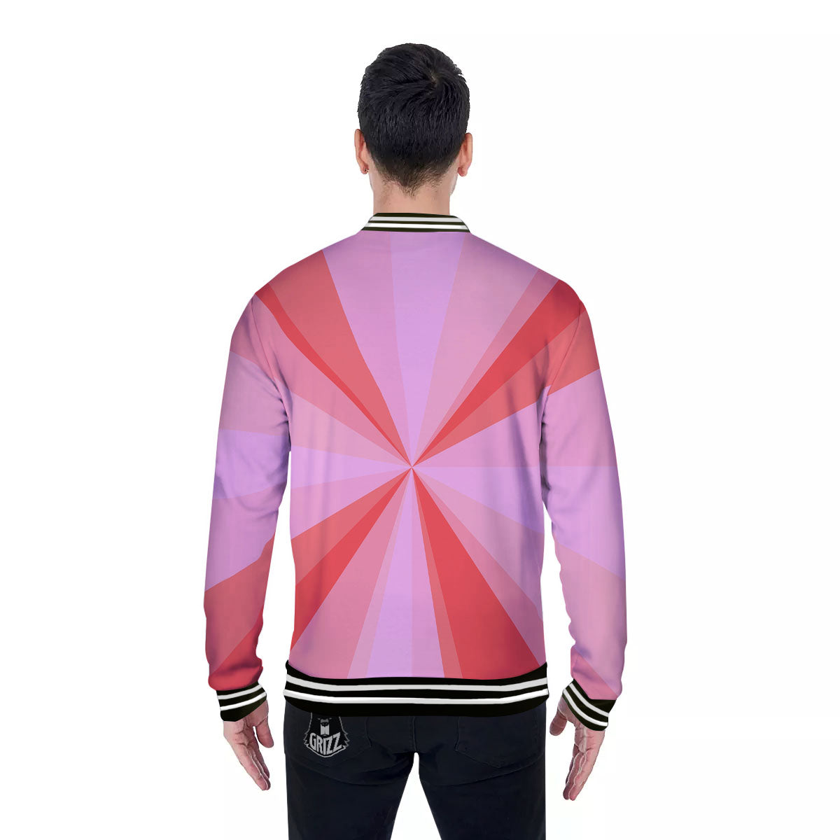 Radial Rays Pink Print Baseball Jacket-grizzshop