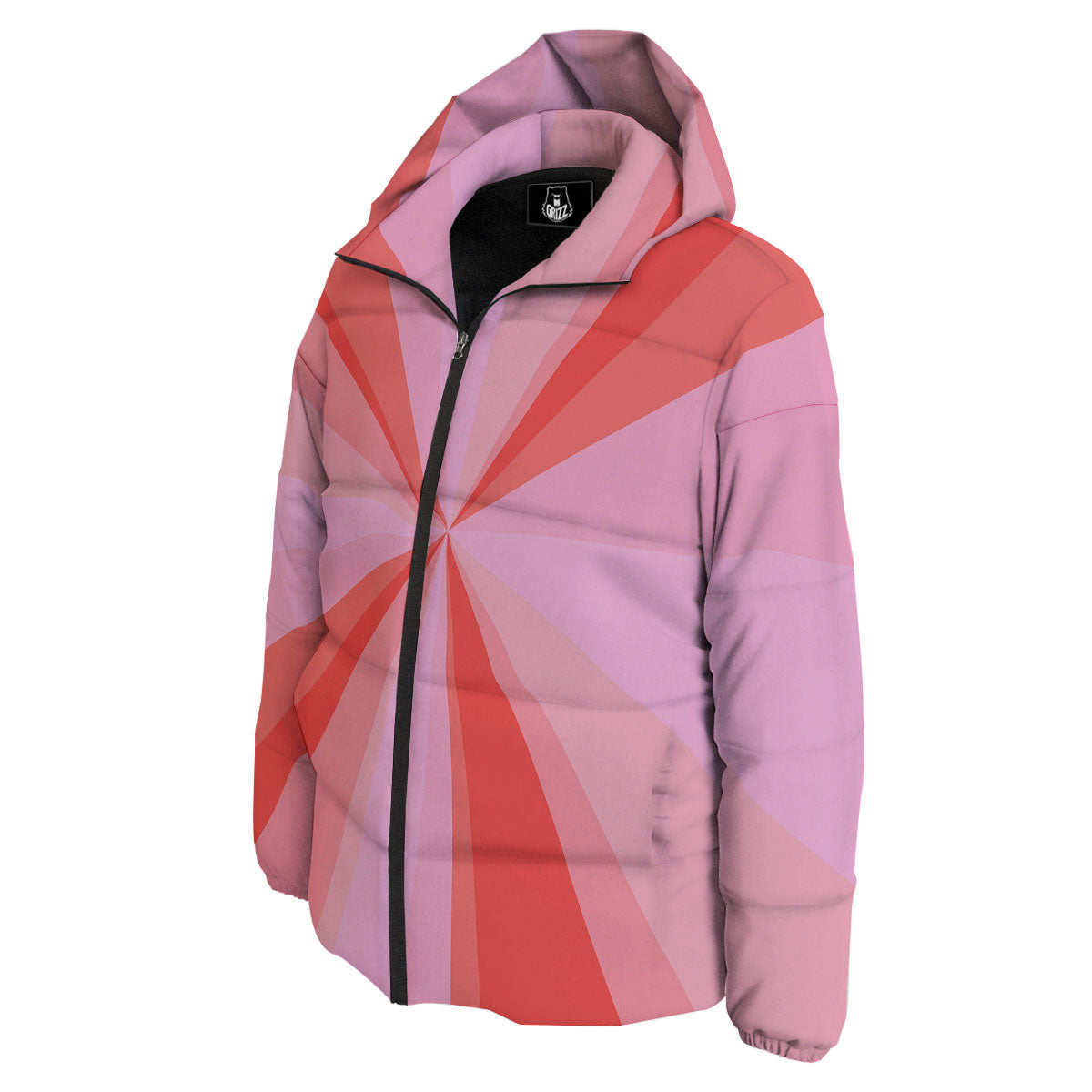 Radial Rays Pink Print Down Jacket-grizzshop