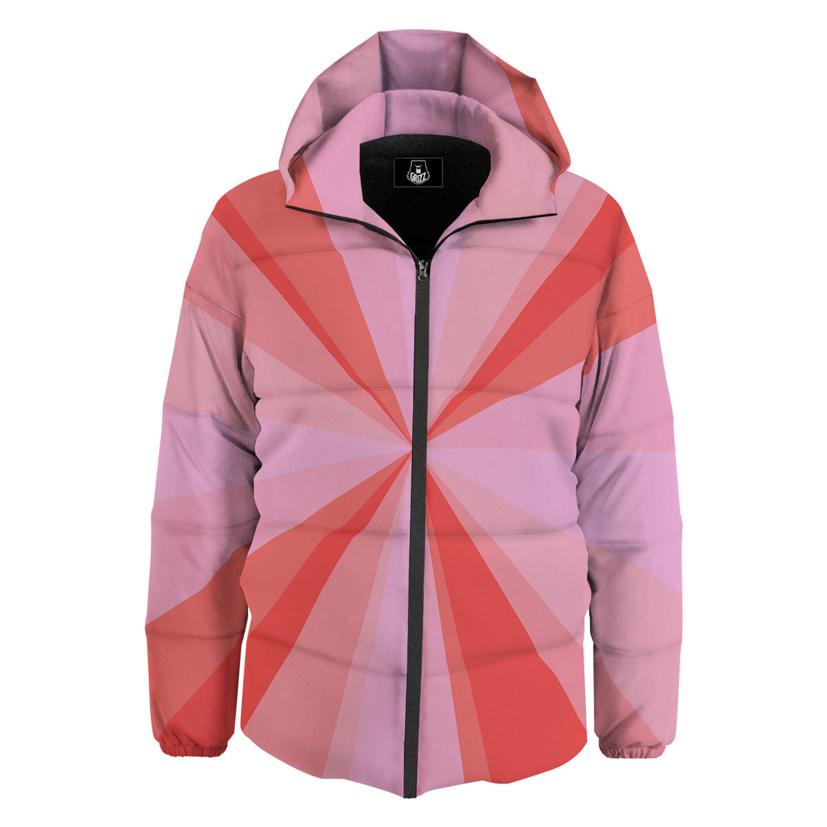 Radial Rays Pink Print Down Jacket-grizzshop