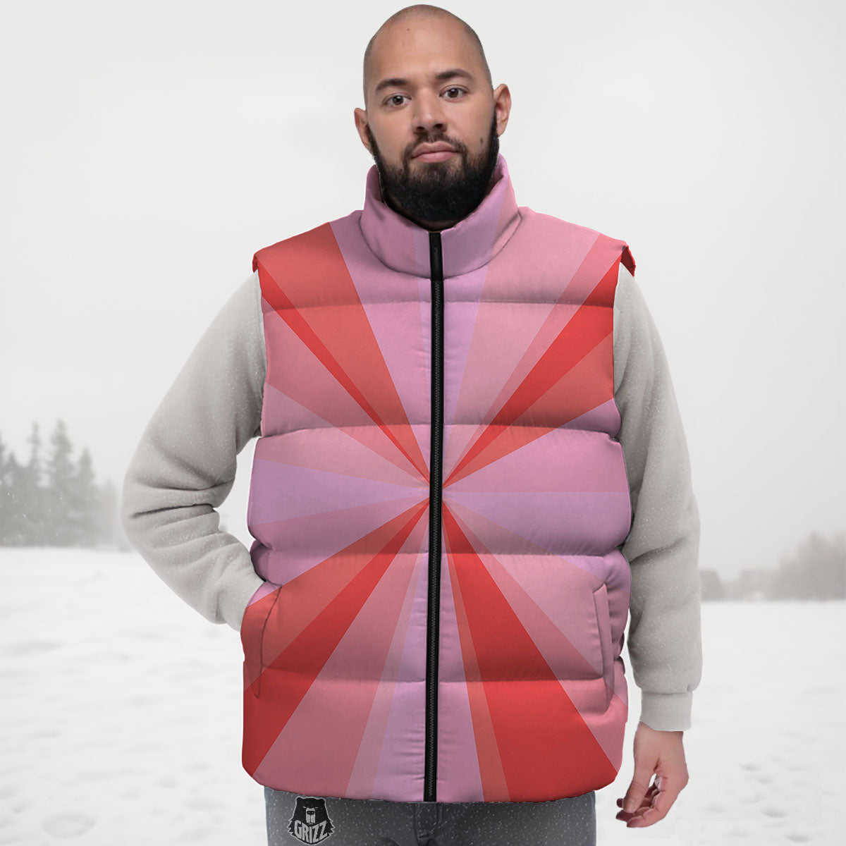 Radial Rays Pink Print Down Vest-grizzshop