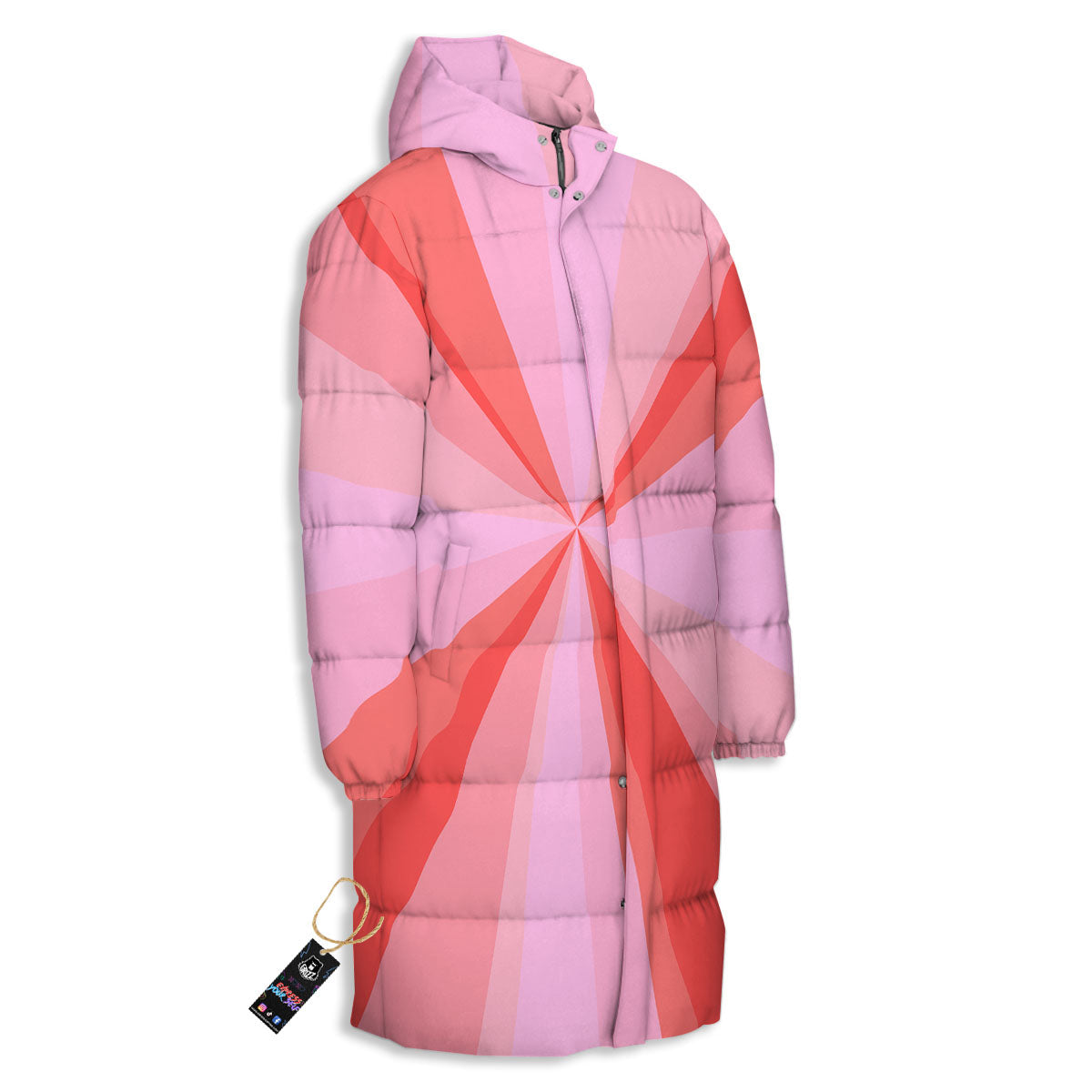 Radial Rays Pink Print Long Down Jacket-grizzshop