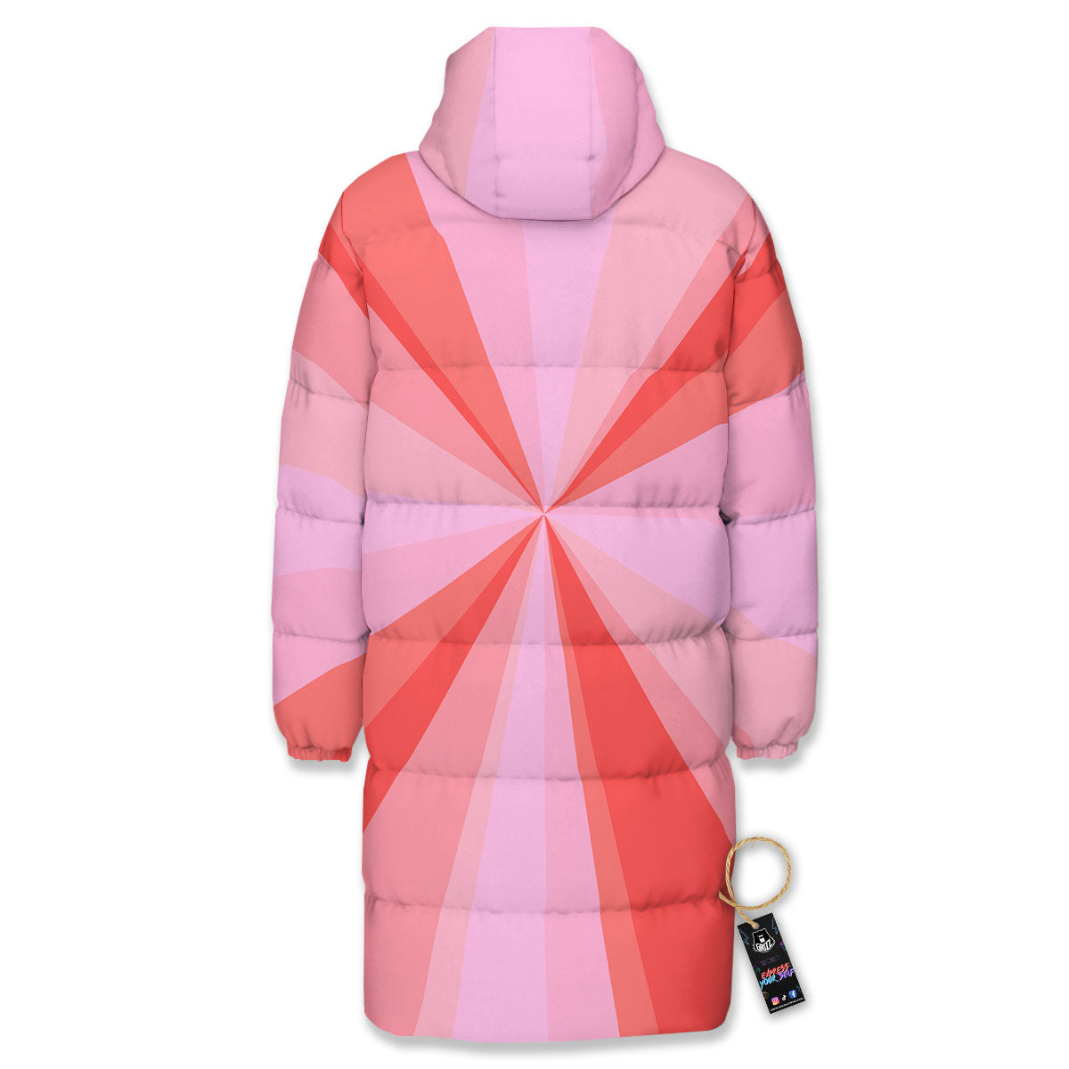 Radial Rays Pink Print Long Down Jacket-grizzshop
