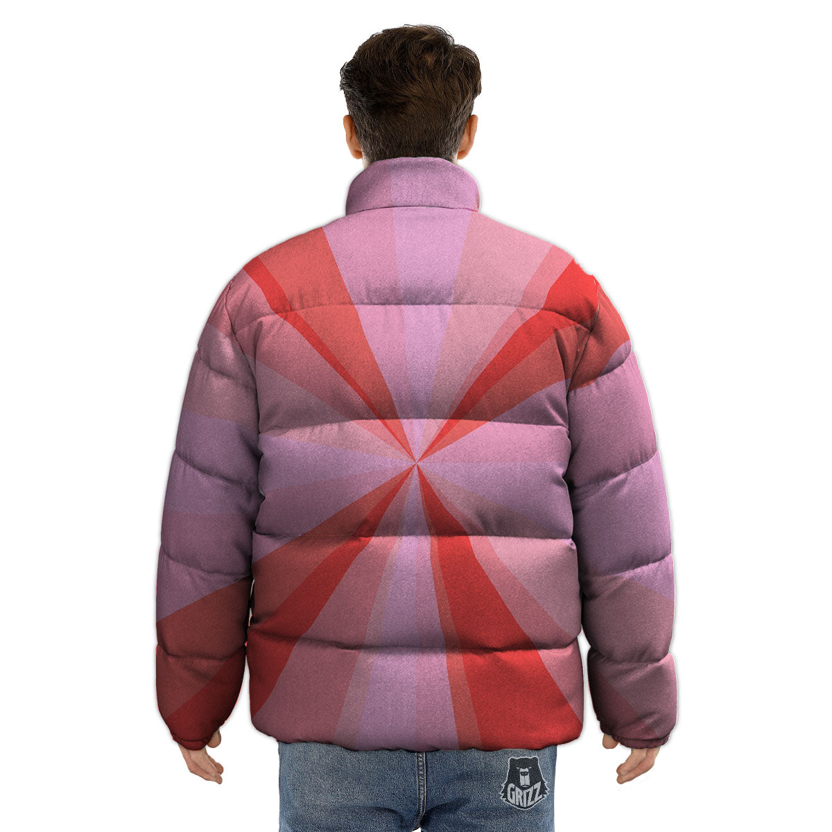 Radial Rays Pink Print Puffer Jacket-grizzshop
