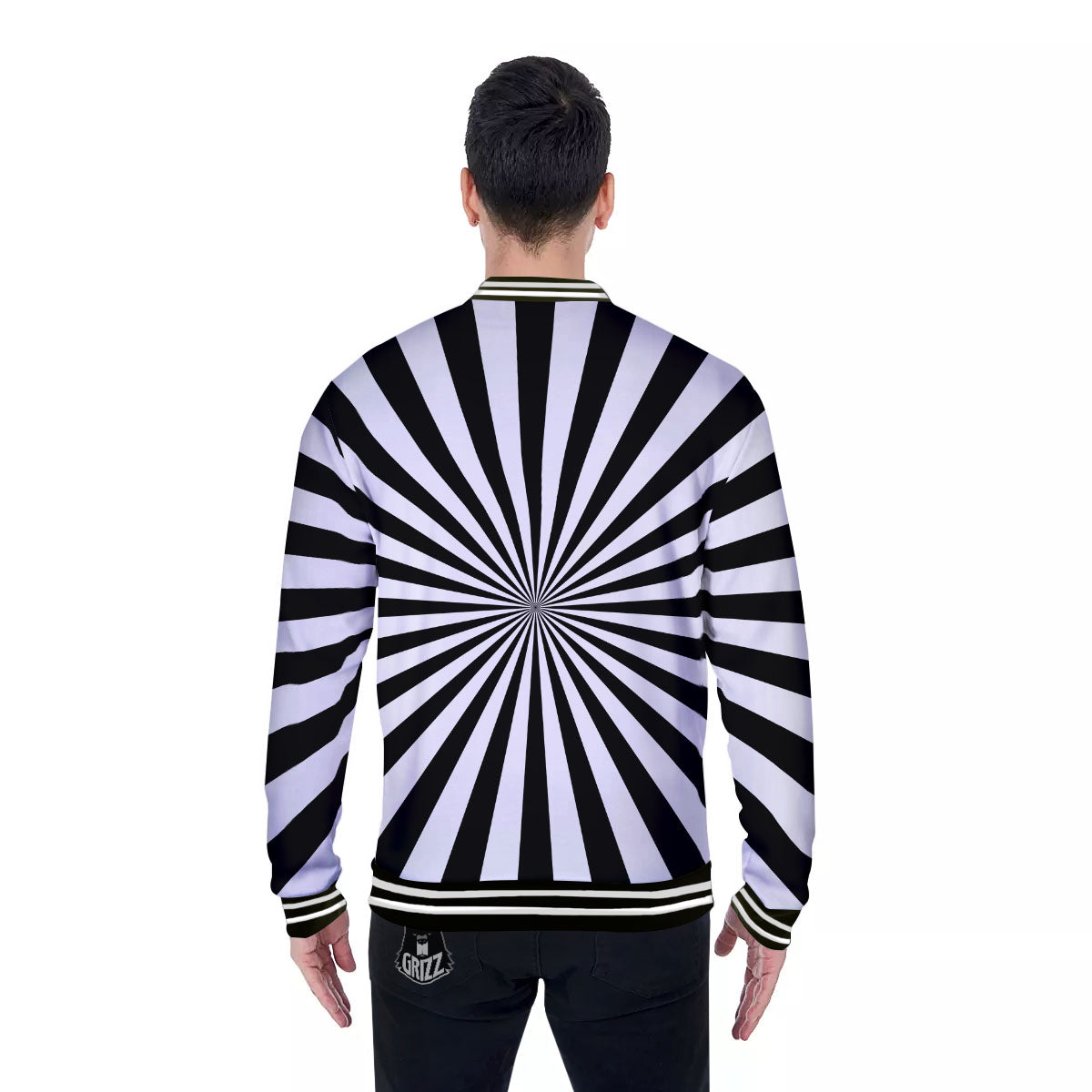 Radial Rays White And Black Print Baseball Jacket-grizzshop
