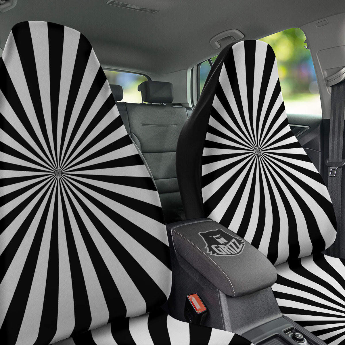 Radial Rays White And Black Print Car Seat Covers-grizzshop