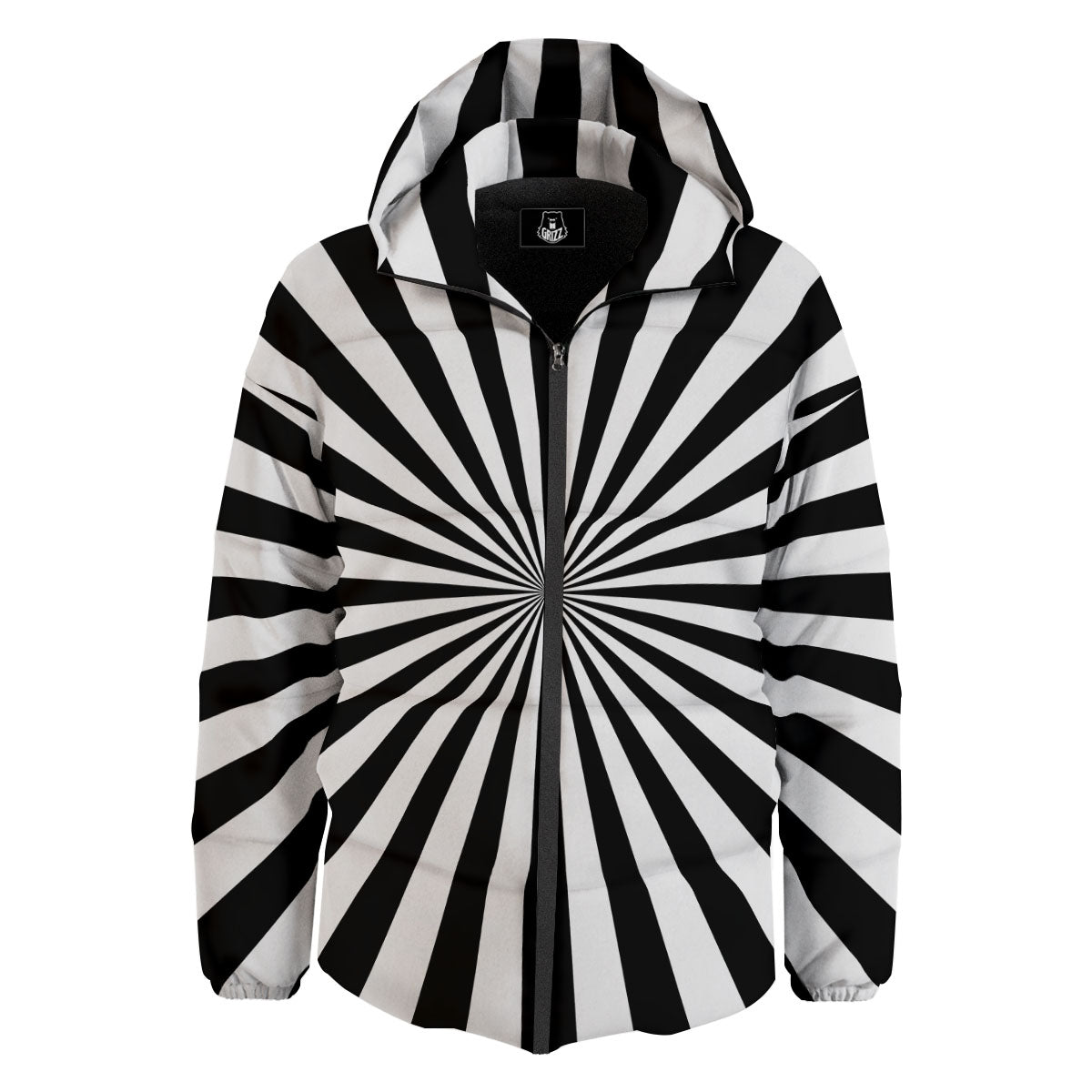 Radial Rays White And Black Print Down Jacket-grizzshop