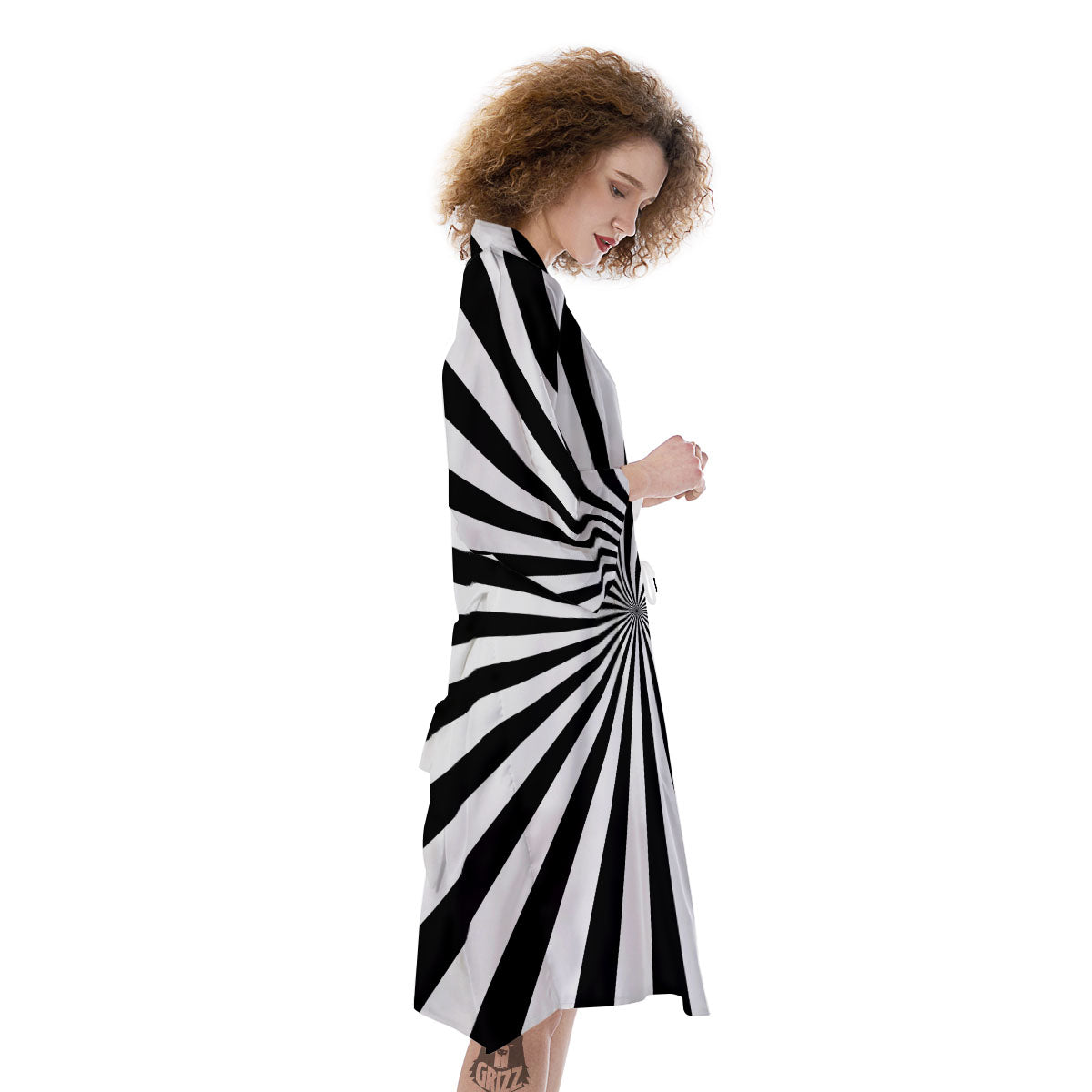 Radial Rays White And Black Print Kimono-grizzshop