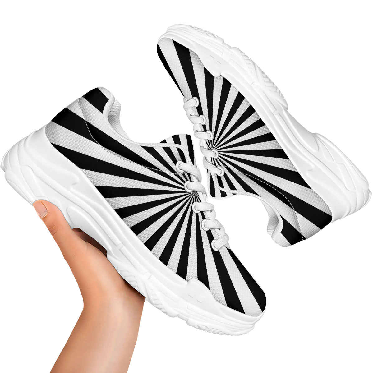 Radial Rays White And Black Print White Chunky Shoes-grizzshop