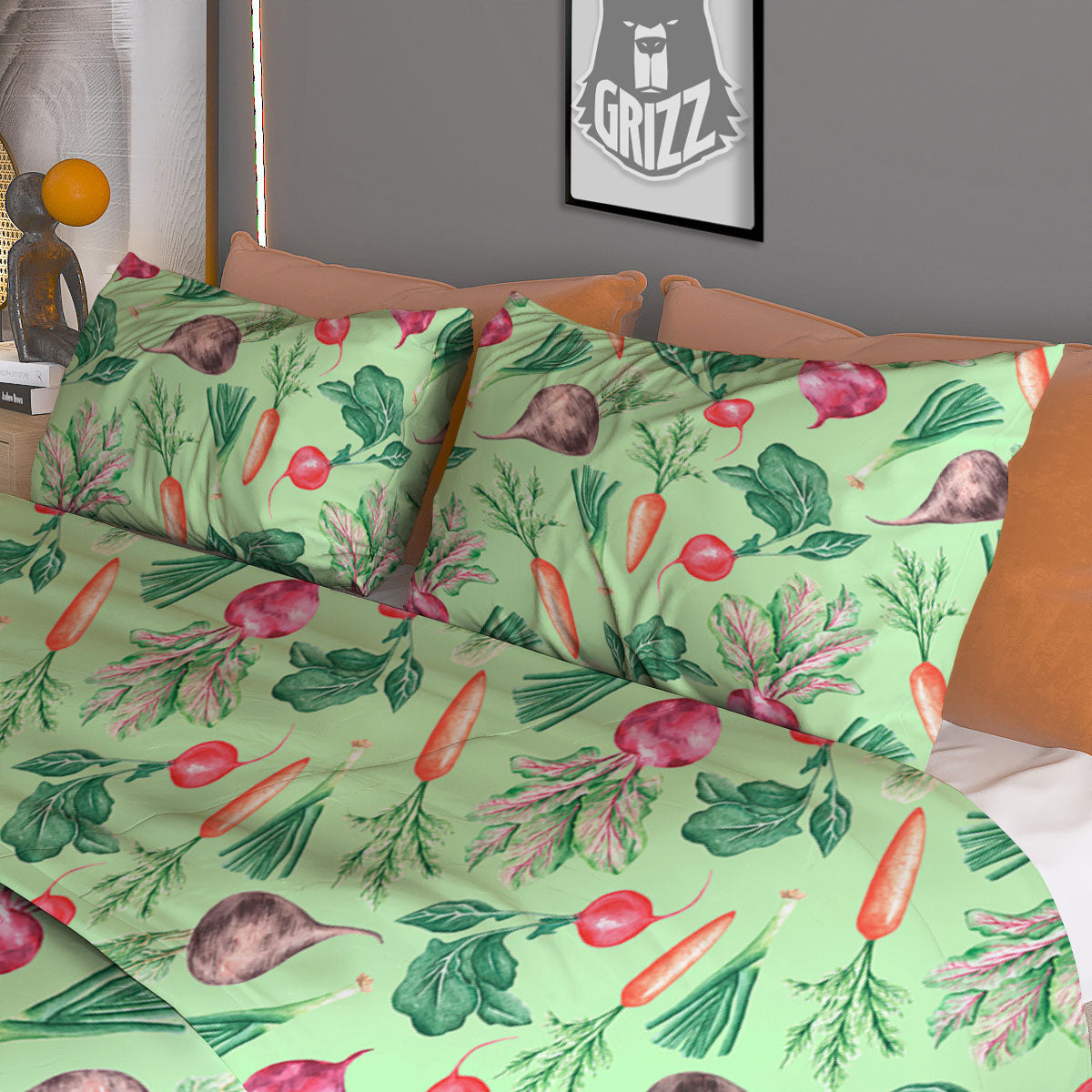 Radish And Watercolor Carrot Print Pattern Duvet Cover Bedding Set
