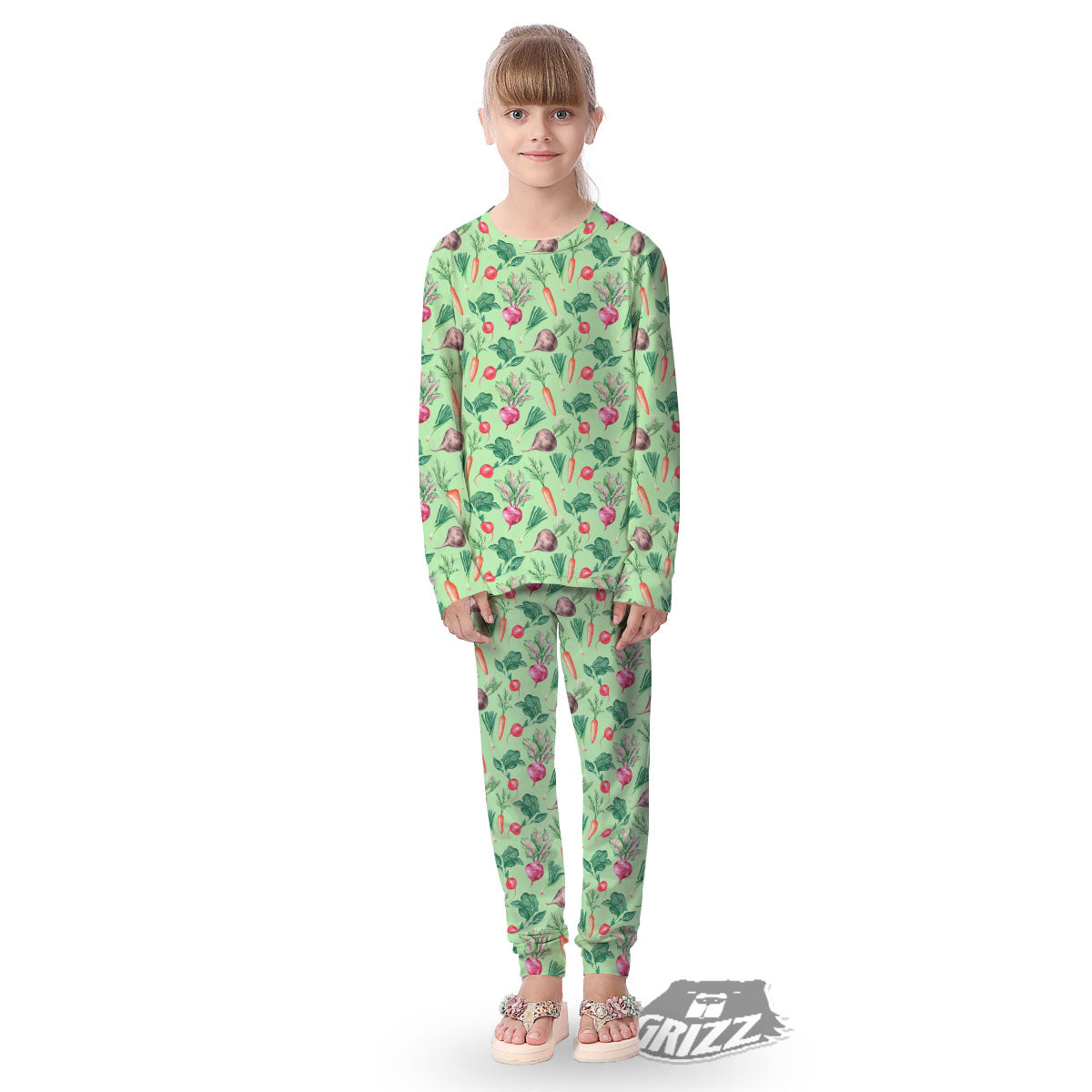 Radish And Watercolor Carrot Print Pattern Kid's Pajamas-grizzshop